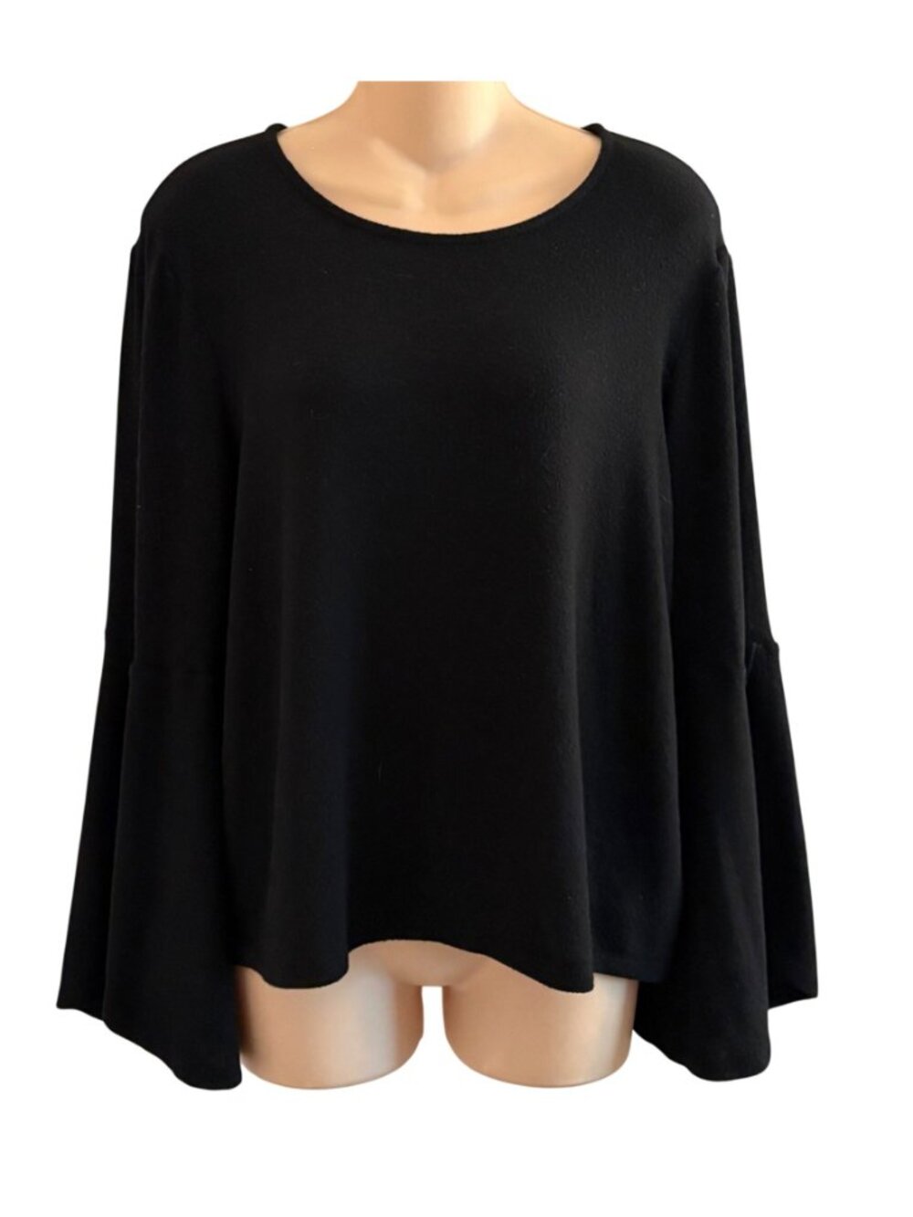 Lord & Taylor Black Bell Sleeve Top Large Whimsigoth Back Zip Flowy Viscose - Picture 7 of 9
